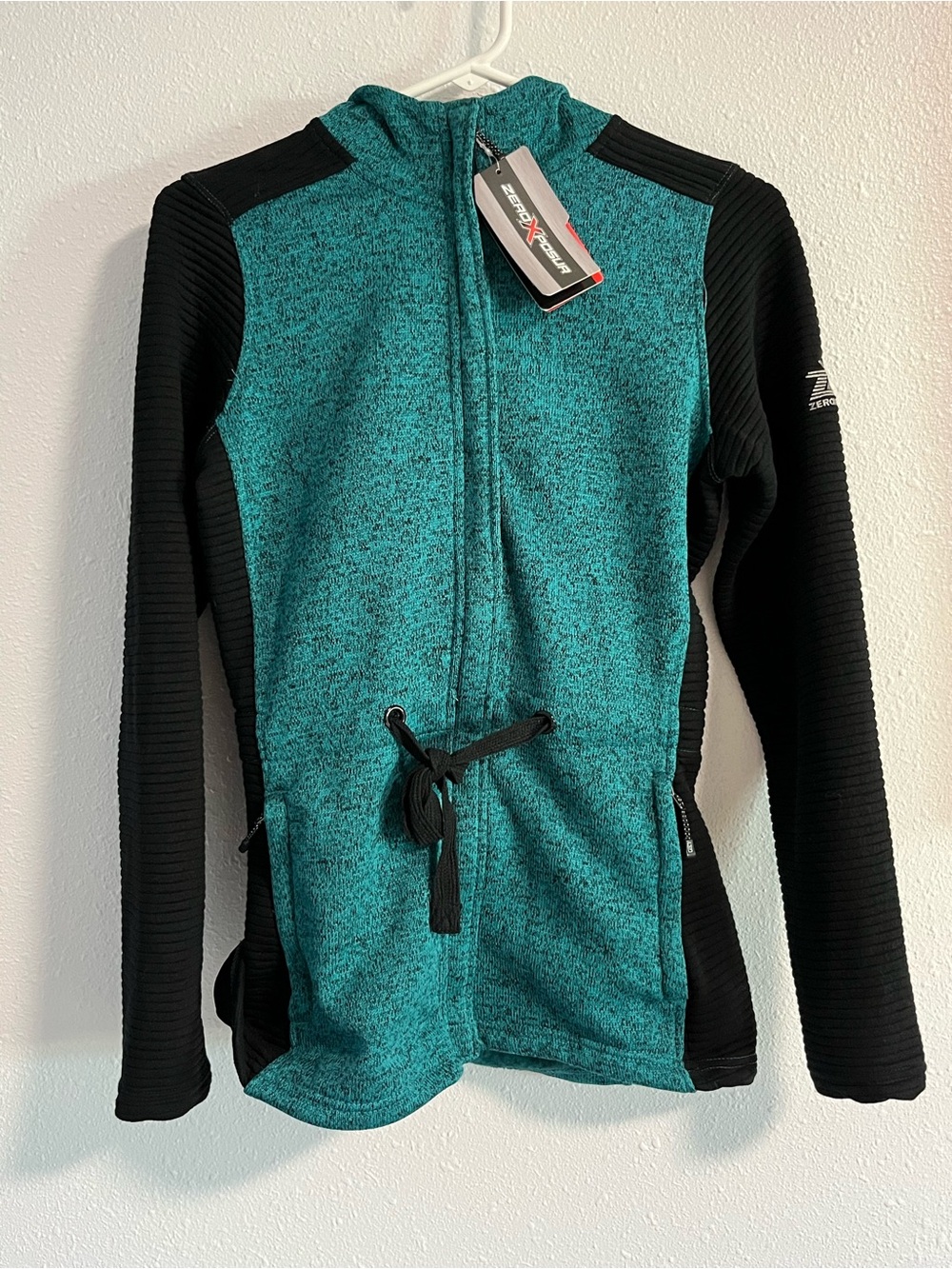 NWT ZeroXposur Teal and Black Zip-Up Sweater Jacket Size Small